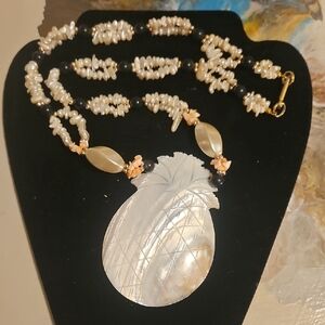 Vintage Mother Of Pearl Pineapple Pendant With Fresh Water Pearls